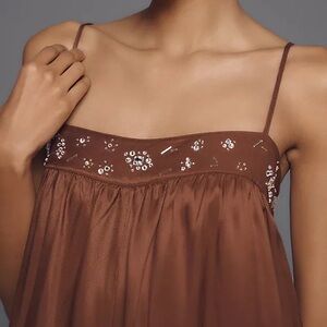 Maeve by Anthro Embellished Brown Wide Leg Jumpsuit